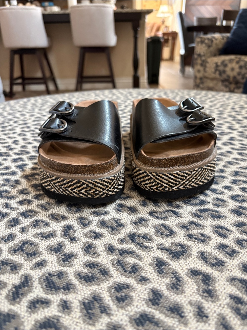 NOBO Black Double-Buckle Slide Sandals with Brown Footbed